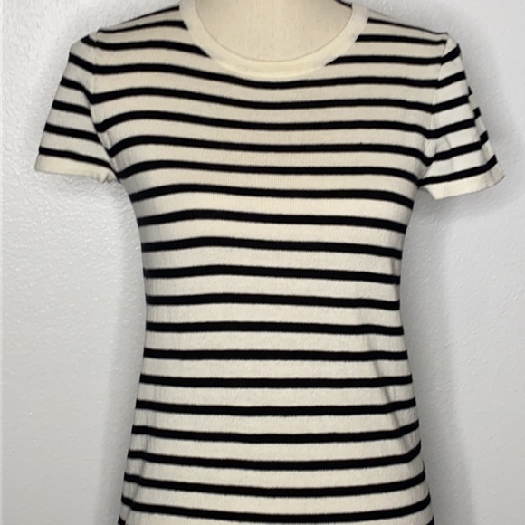 J Crew Black and White Striped 💯 Cotton Sweater - Picture 2 of 8